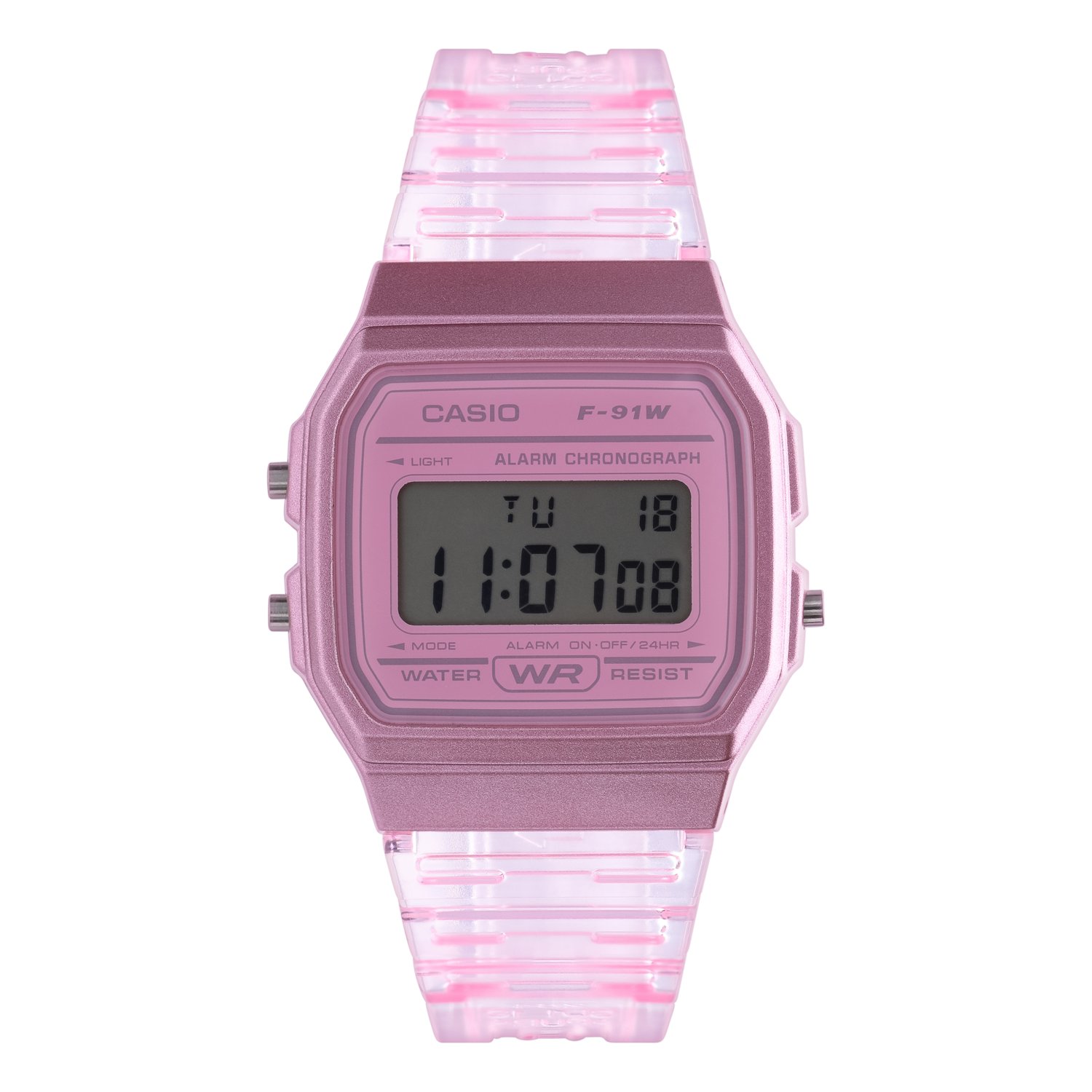 Casio Retro Digitaal Horloge roze transparant F-91WS-4EF