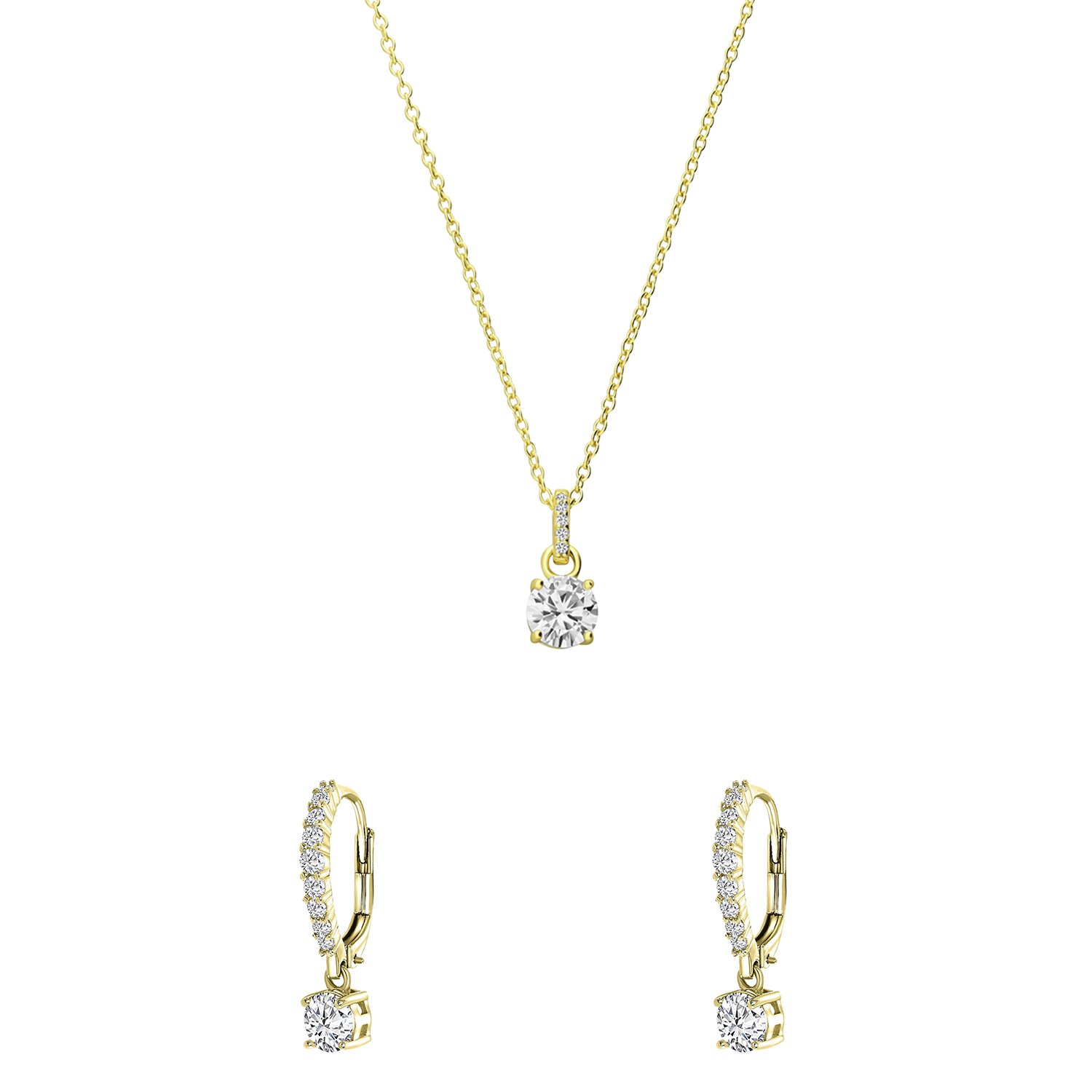 Zilveren goldplated sieradenset ketting en oorringen zirkonia