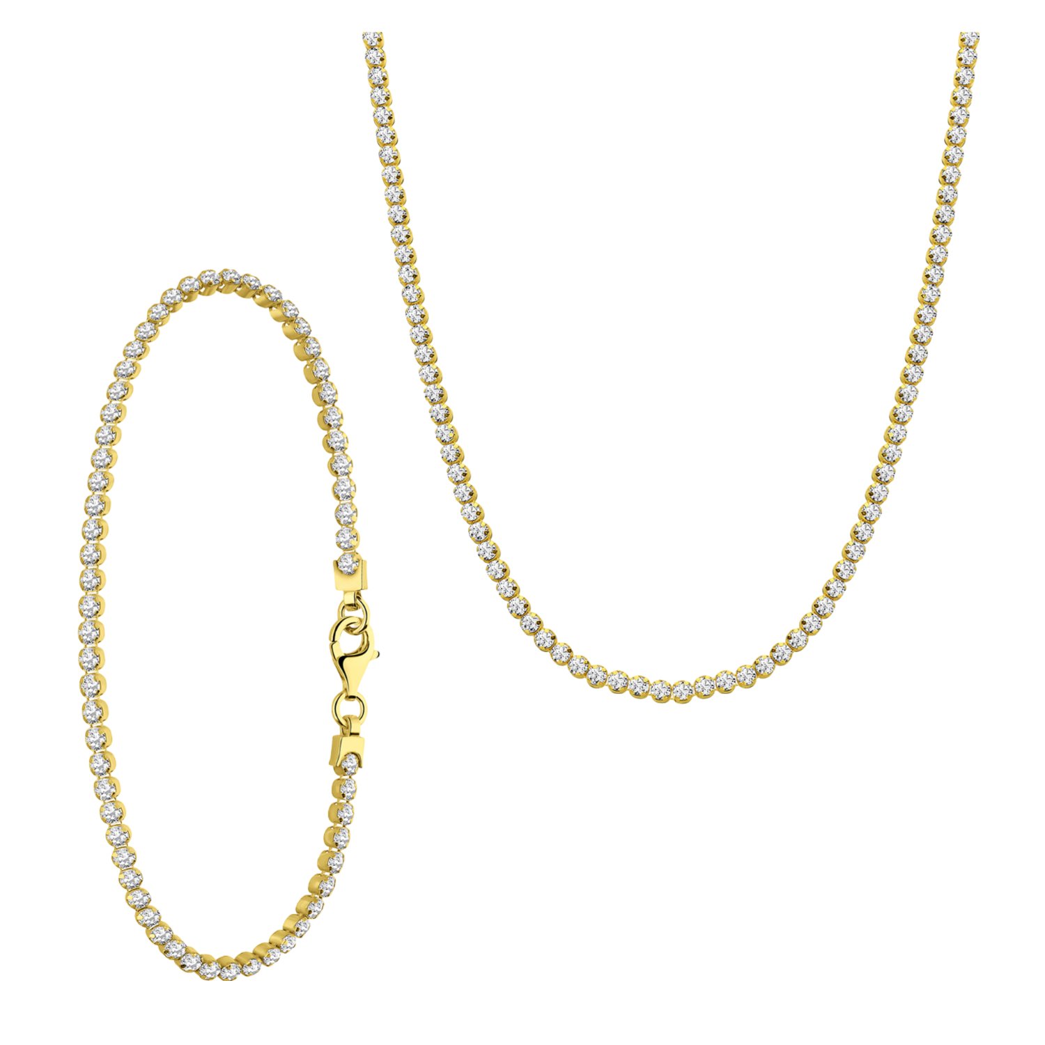 Zilveren goldplated set ketting en armband zirkonia