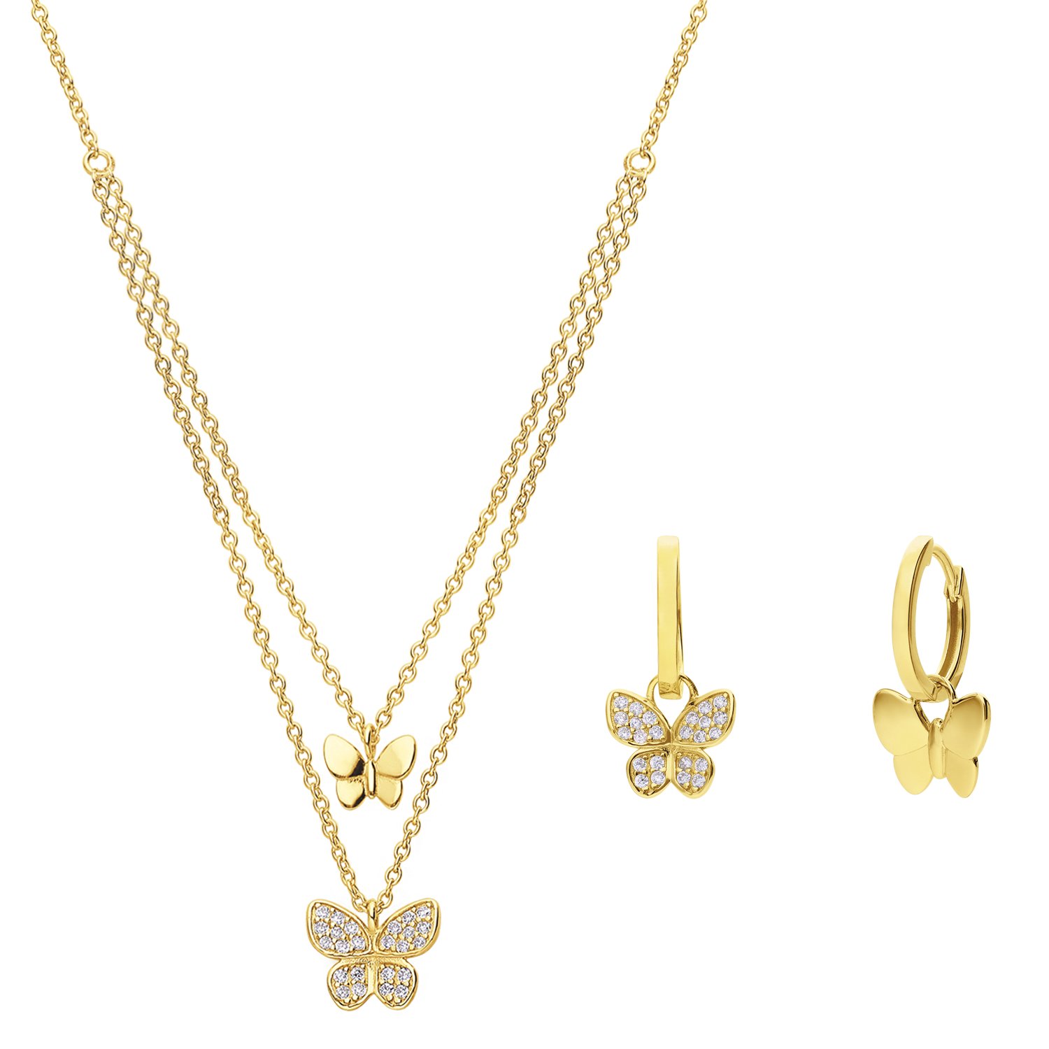 Zilveren goldplated set vlinder zirkonia