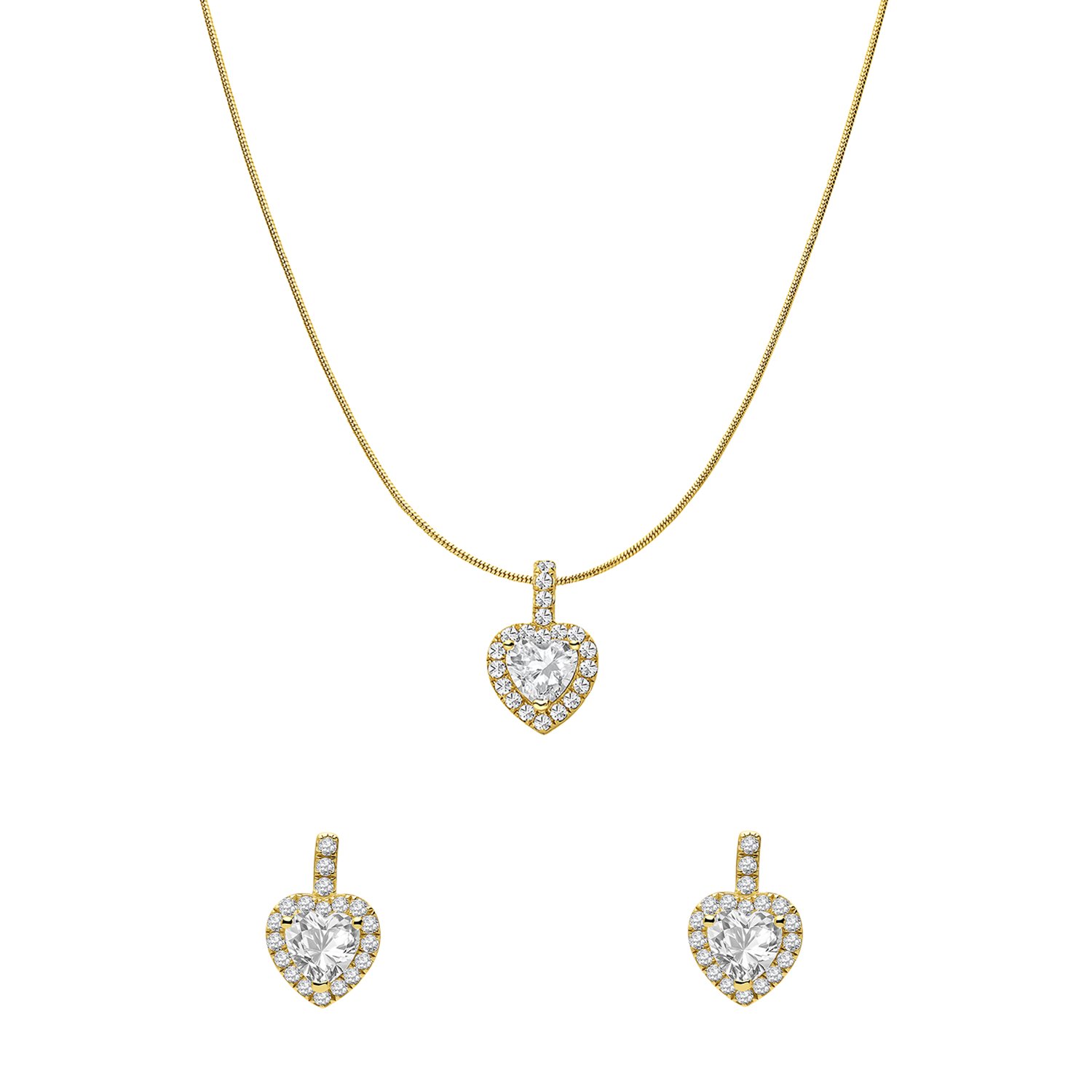 Zilveren goldplated set ketting en oorbellen hart