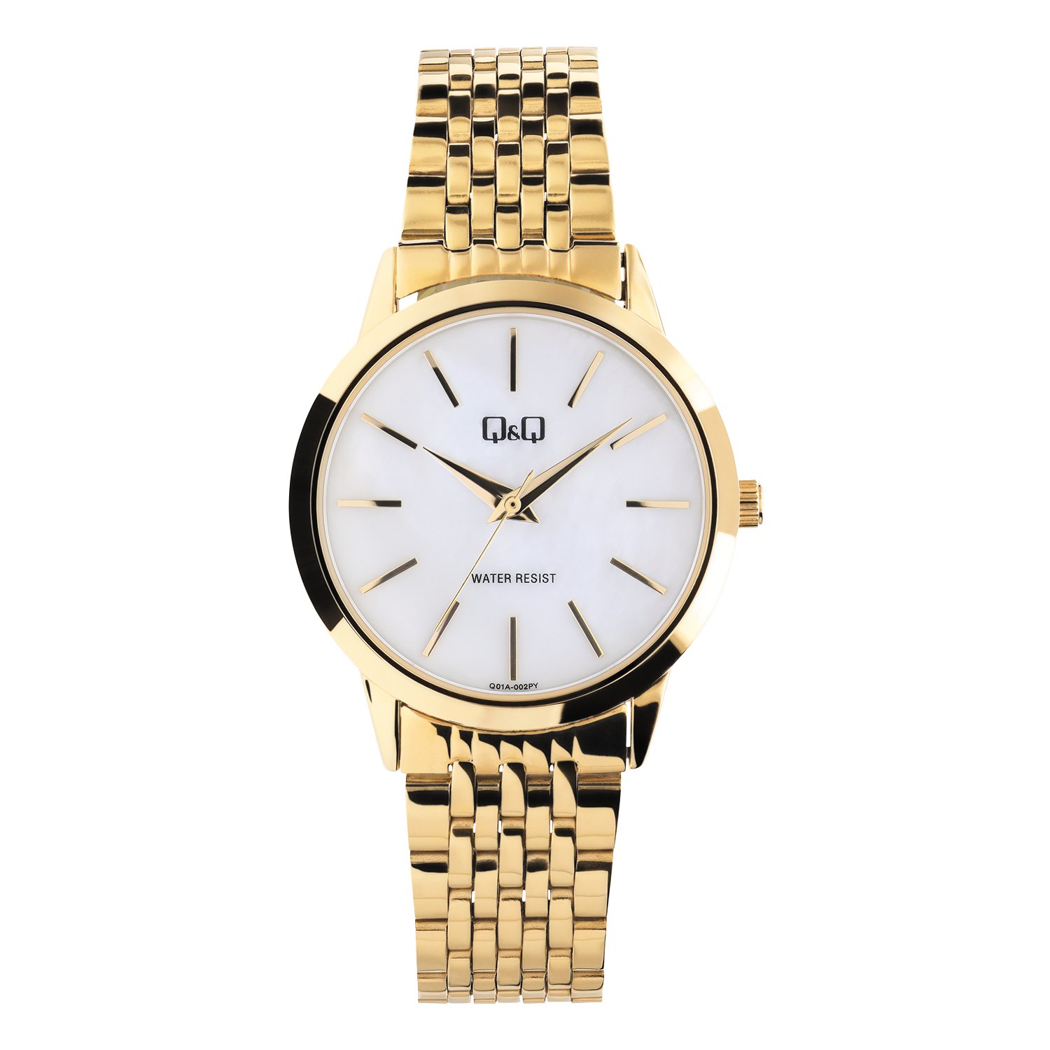 QQ goudkleurig dames horloge parelmoer