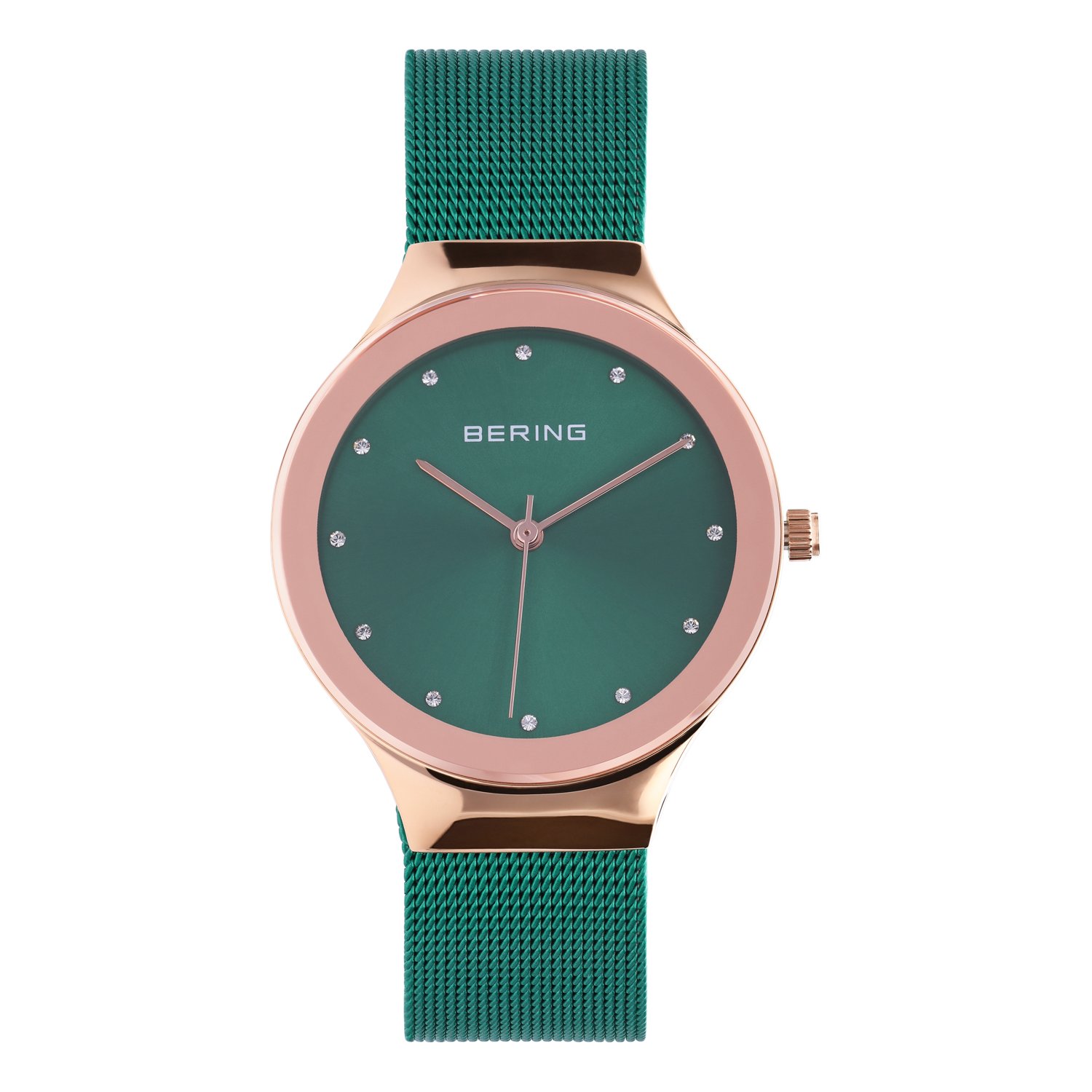Bering horloge met mesh band groen 12934-868