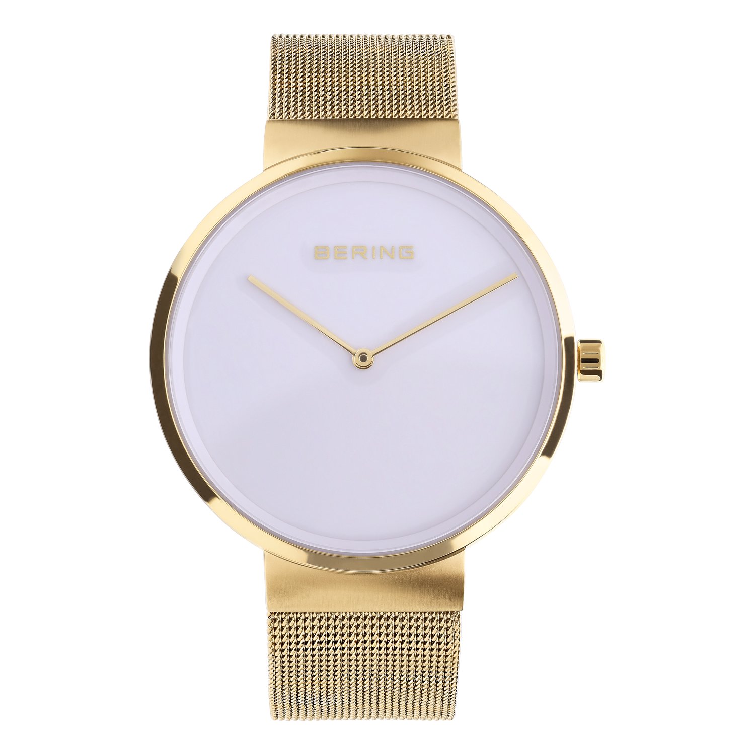 Bering horloge met mesh band goud 14539-334