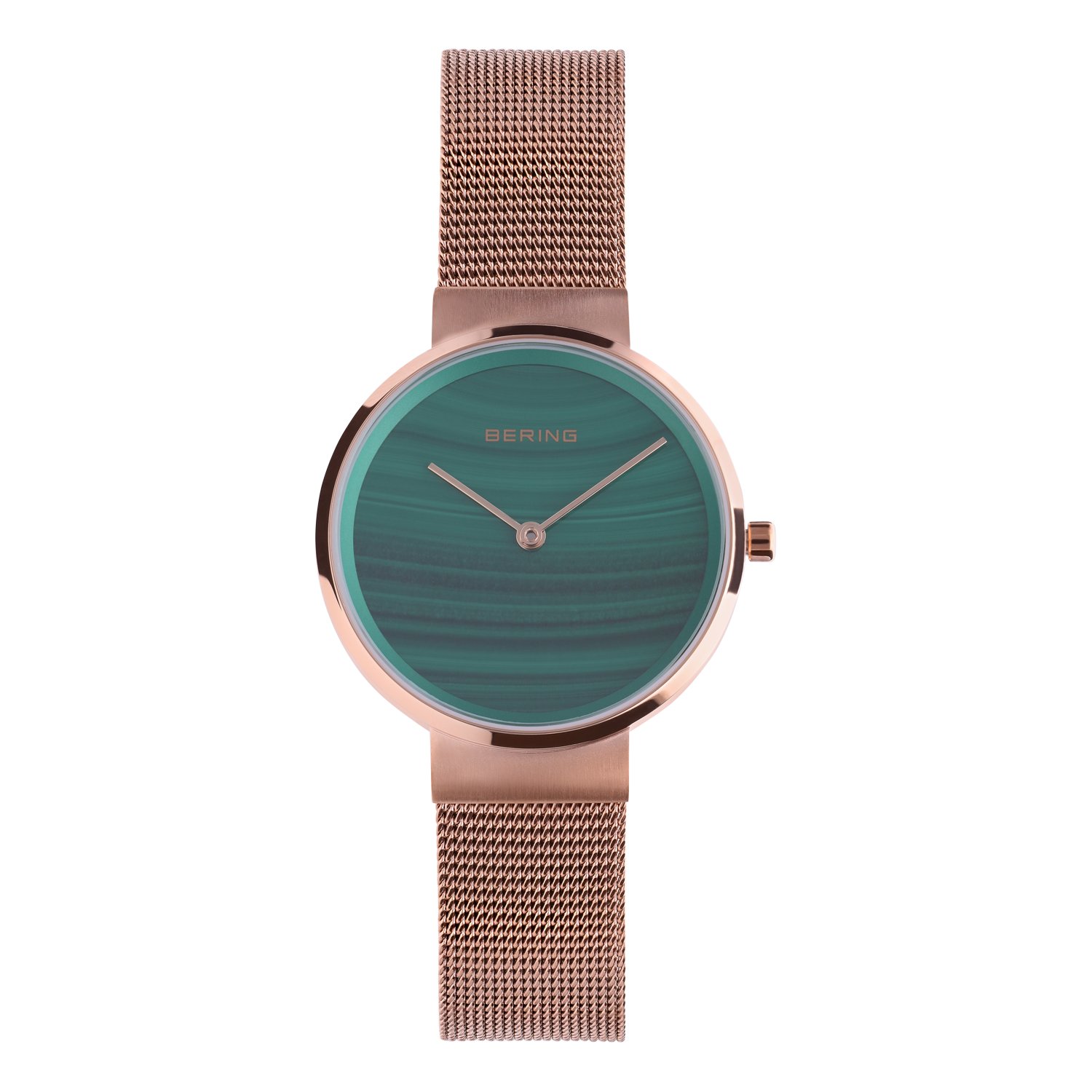 Bering horloge met mesh band rosé 14531-368