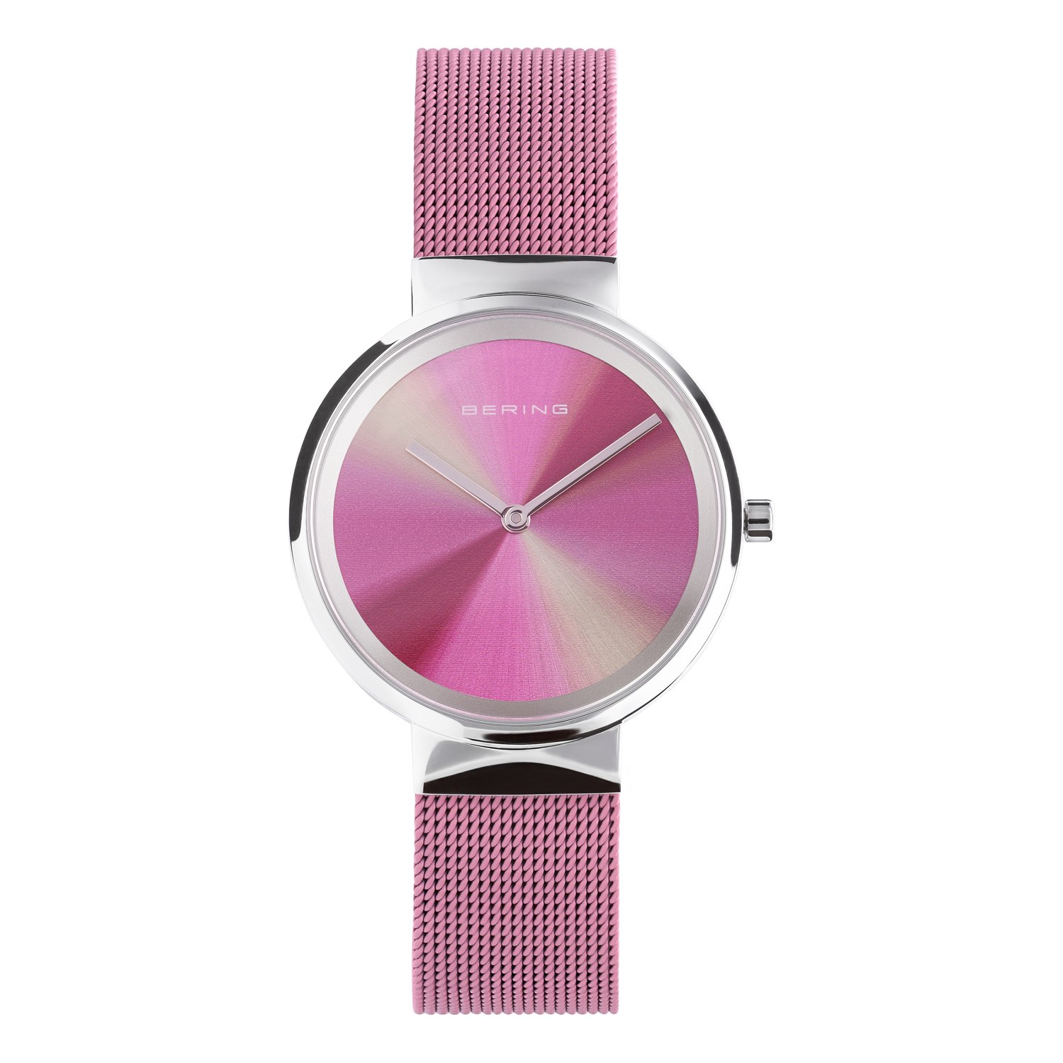 Bering horloge met mesh band roze 19031-999