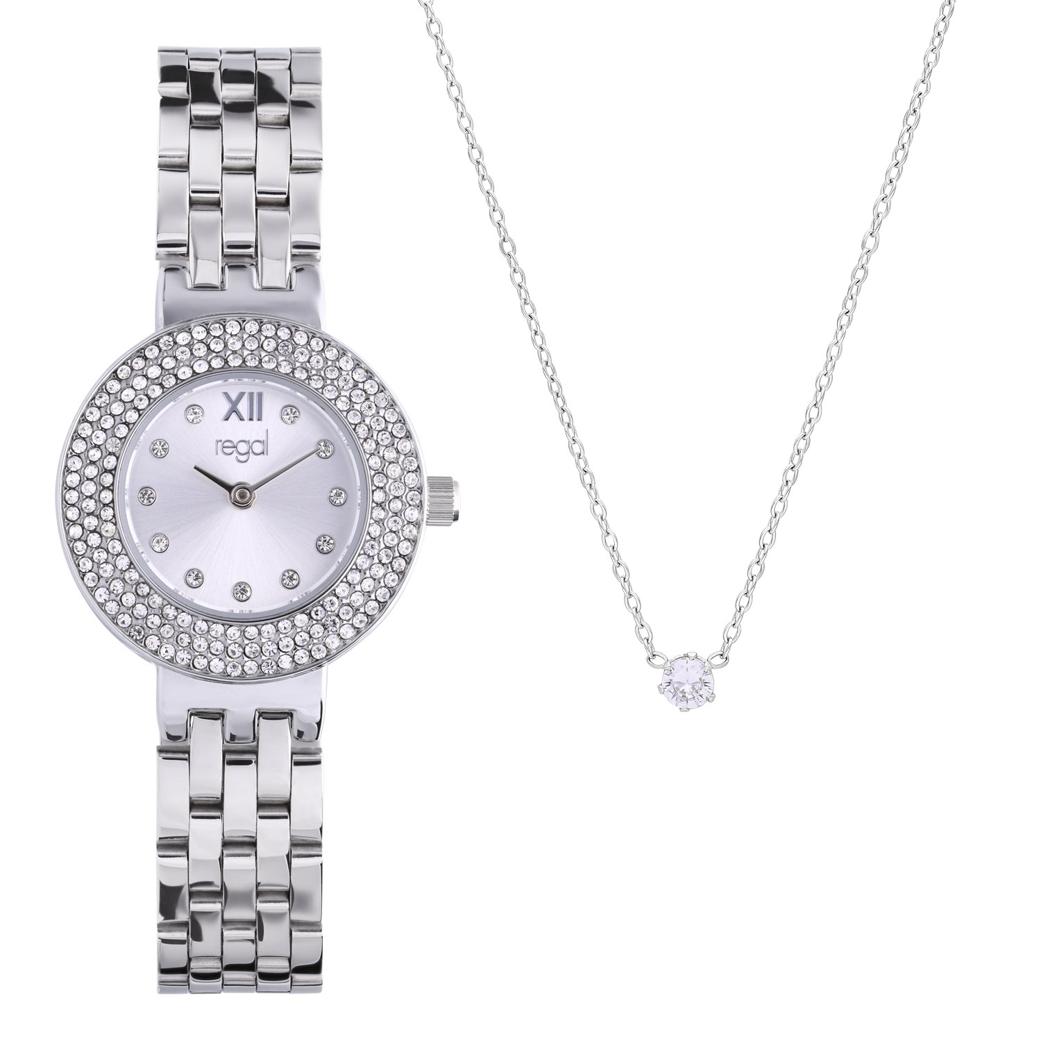 Regal cadeauset horloge met gratis collier zilver