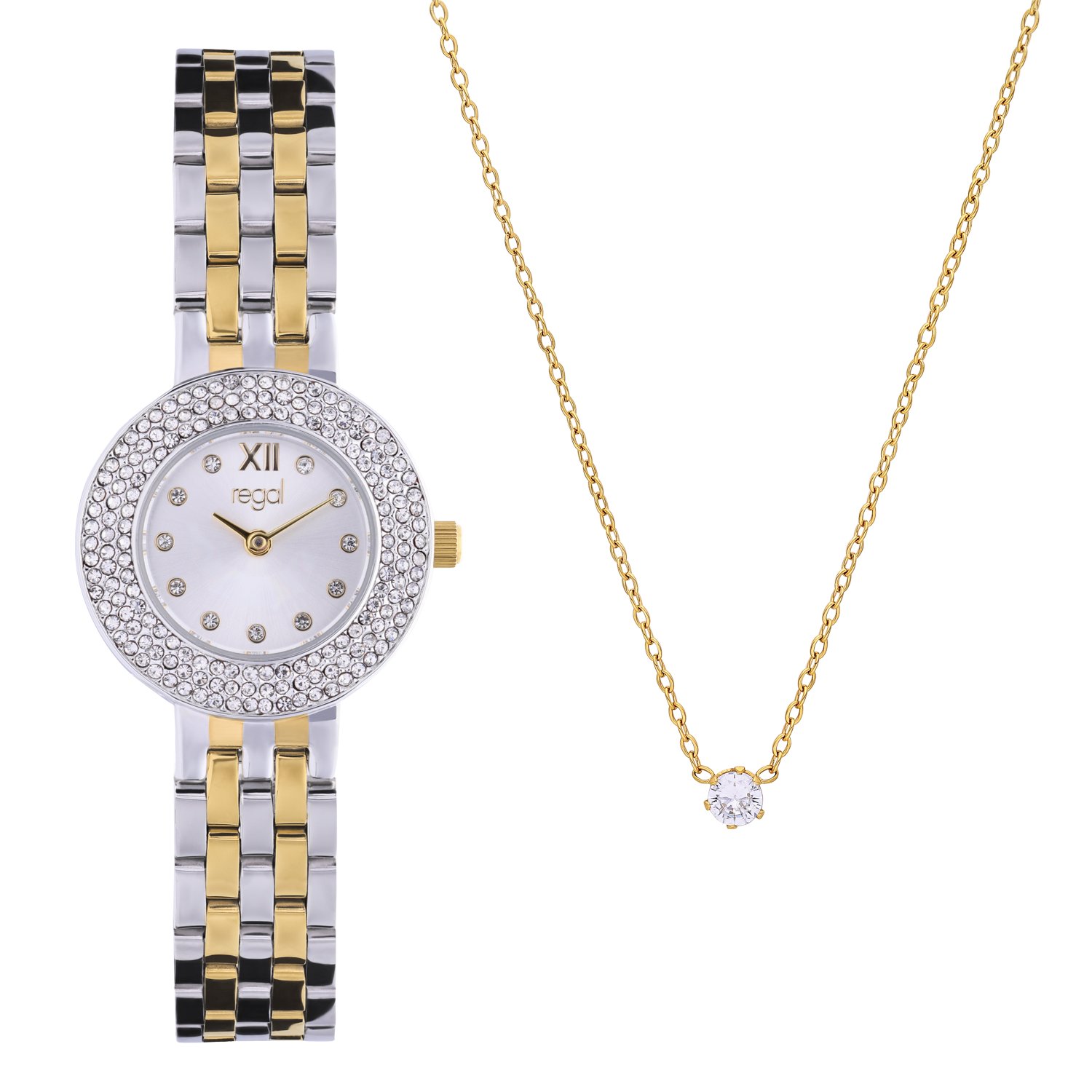 Regal cadeauset horloge met gratis collier bicolor