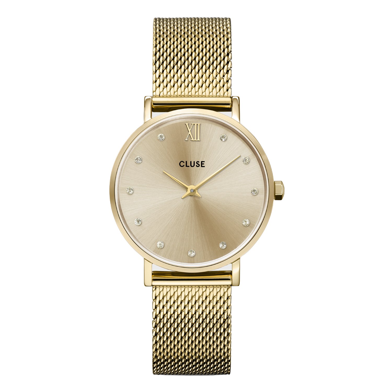 CLUSE - Minuit horloge meshband goud met kristal