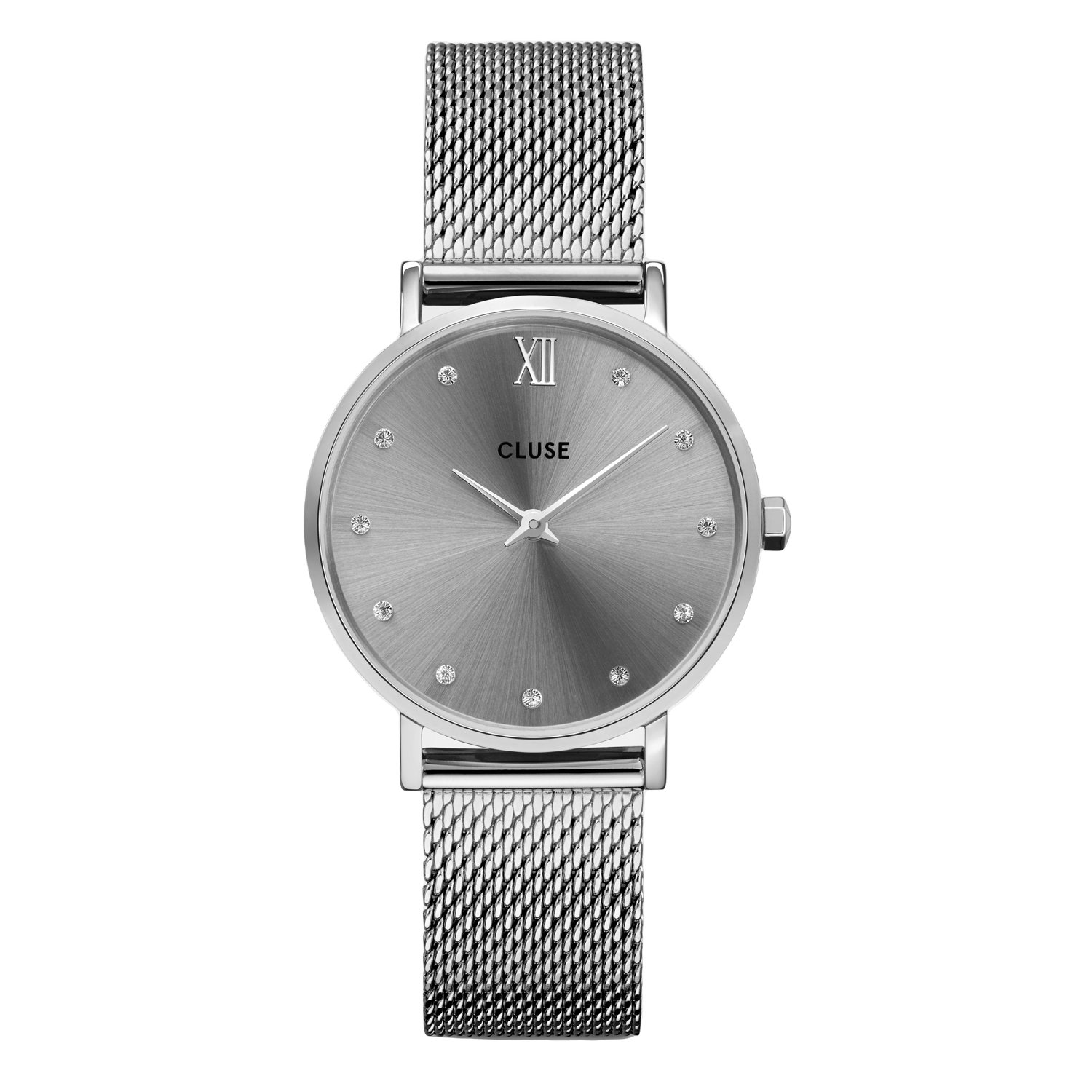 CLUSE - Minuit horloge meshband zilver met kristal