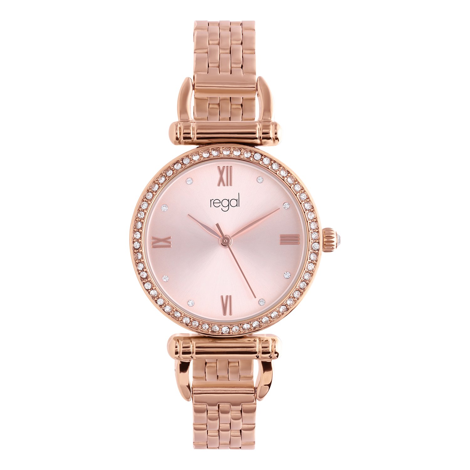 Regal dames horloge rose-kleurig met zirkonia