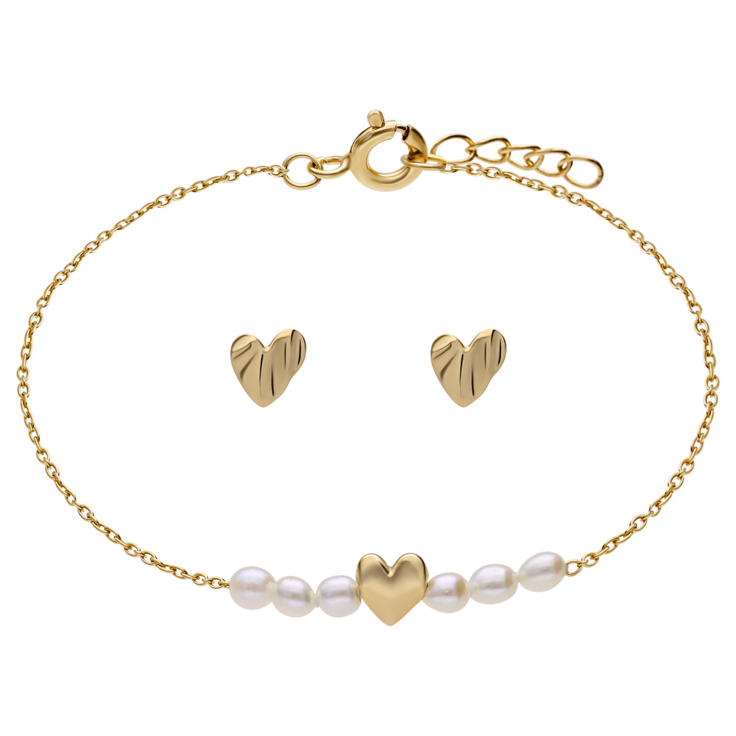 Zilveren goldplated armband hart met gratis oorbellen