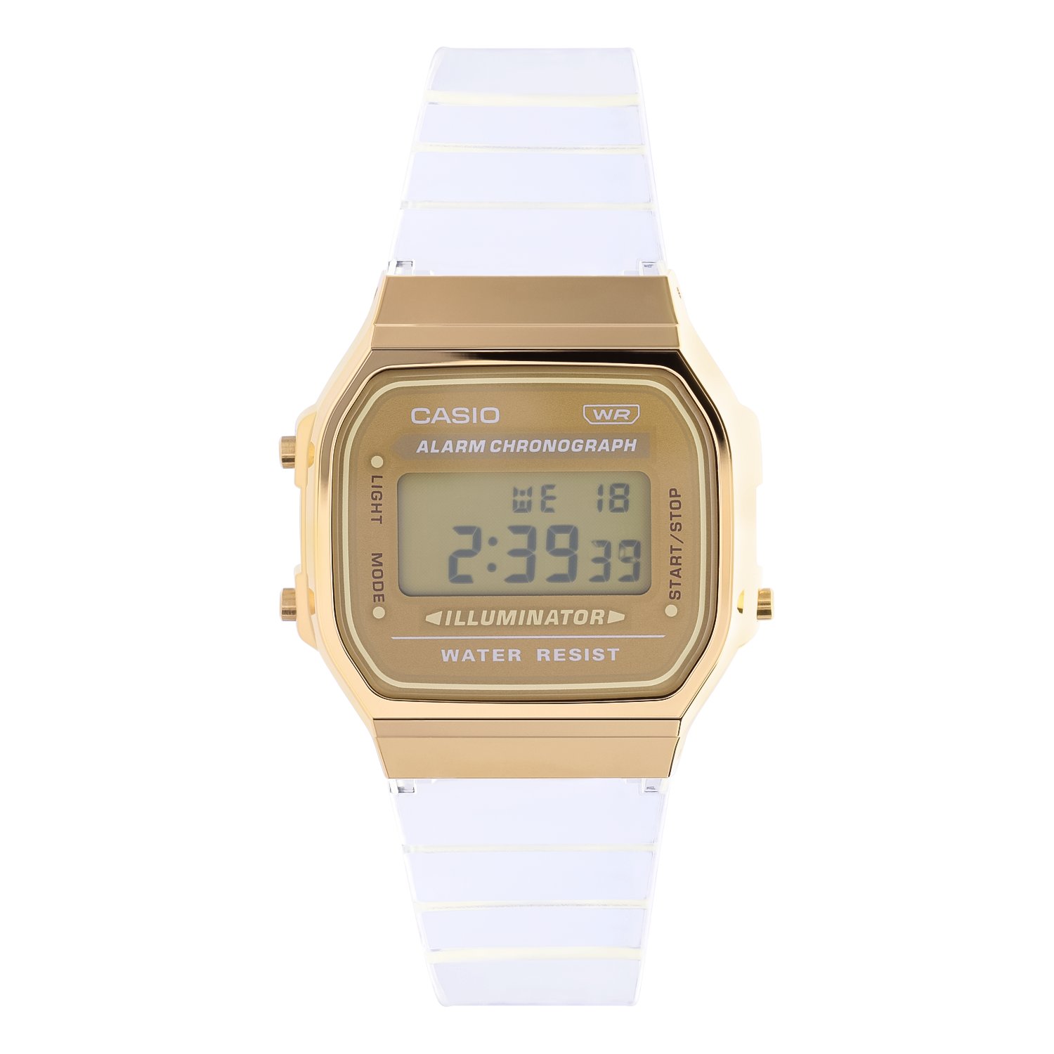 Casio retro horloge transparant- goud A168XESG-9AEF