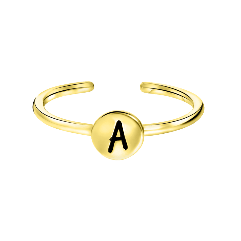 Zilveren ring goldplated disc alfabet