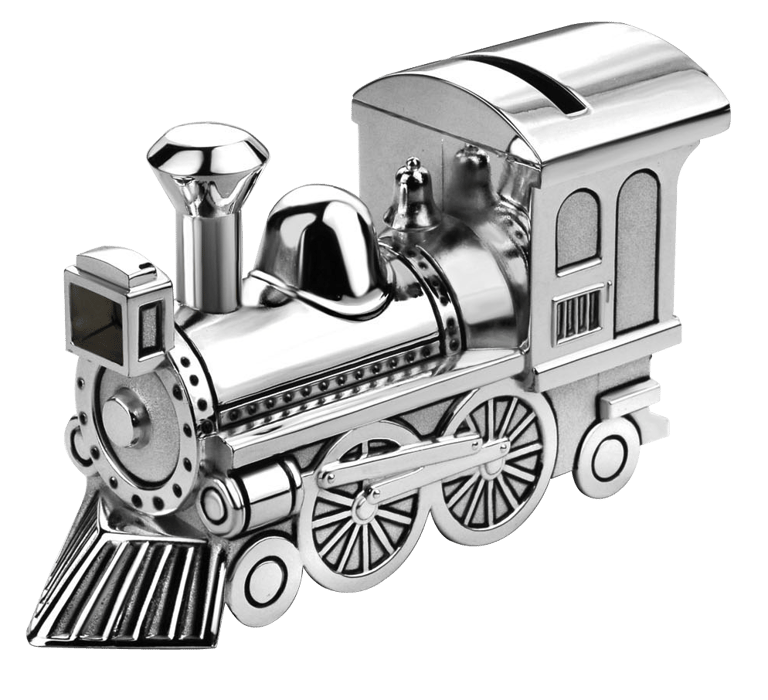 Verzilverde spaarpot locomotief