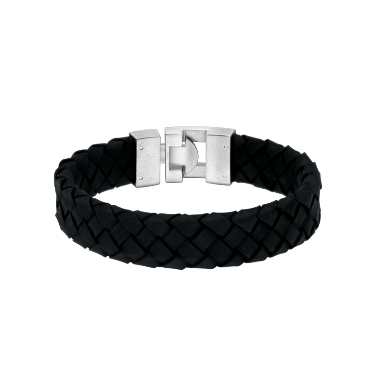 Stalen heren armband met gevlochten leer