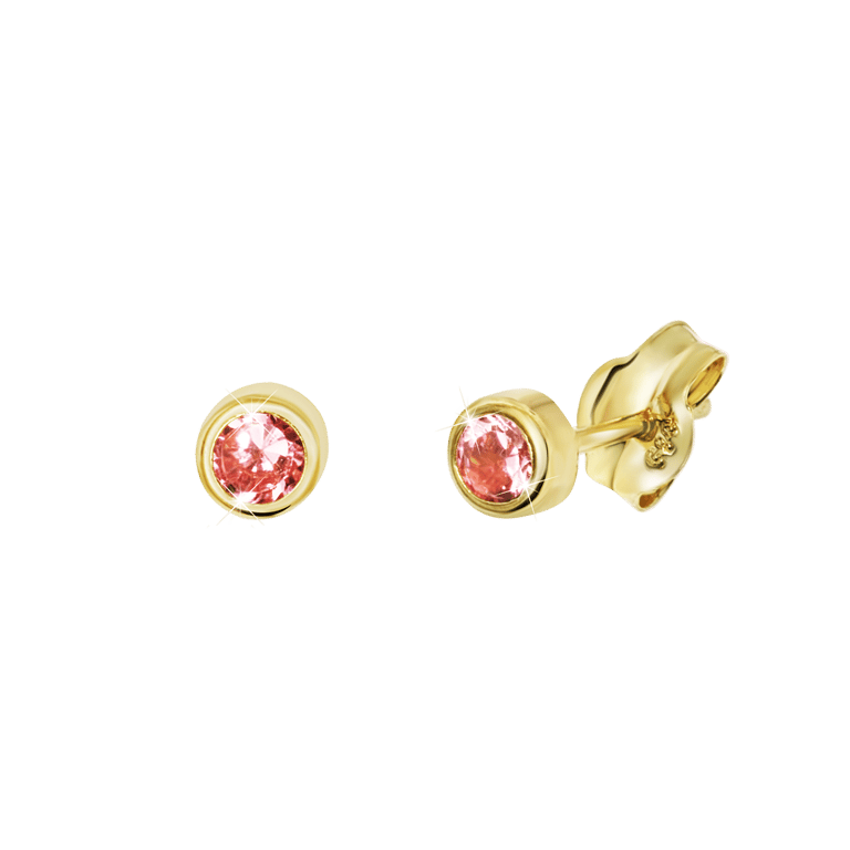 14K geelgouden oorbellen met roze zirkonia 3mm