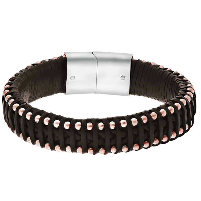 Stalen armband met bruin leer