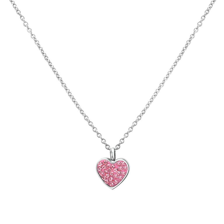 Gerecycleerd stalen kinderketting hart met light pink kristal