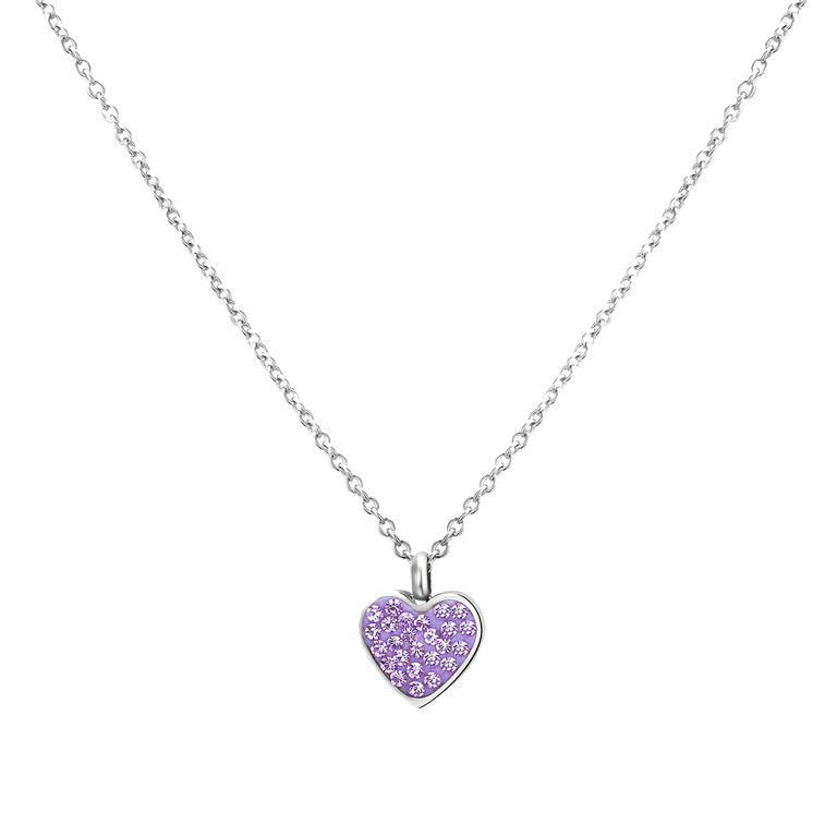 Gerecycleerd stalen kinderketting hart met violet kristal