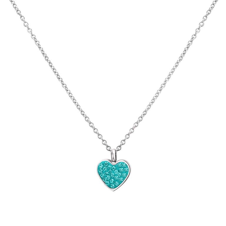 Gerecycleerd stalen kinderketting hart met blue zircon kristal