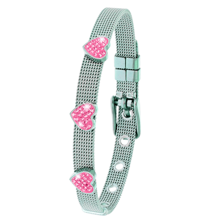 Kinderarmband mit Herz aus Edelstahl mit rosa Kristall