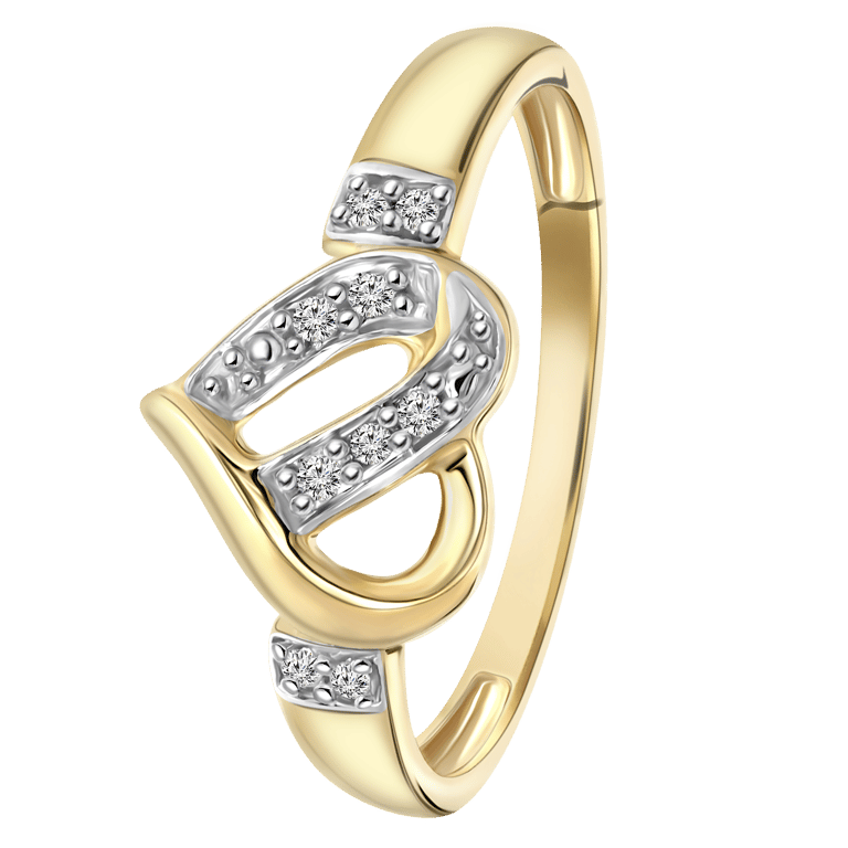 Ring, 585 Gelbgold, Herz mit 9 Diamanten