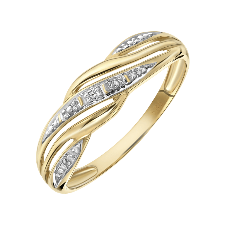 14 Karaat bicolour ring met diamant 0,01ct