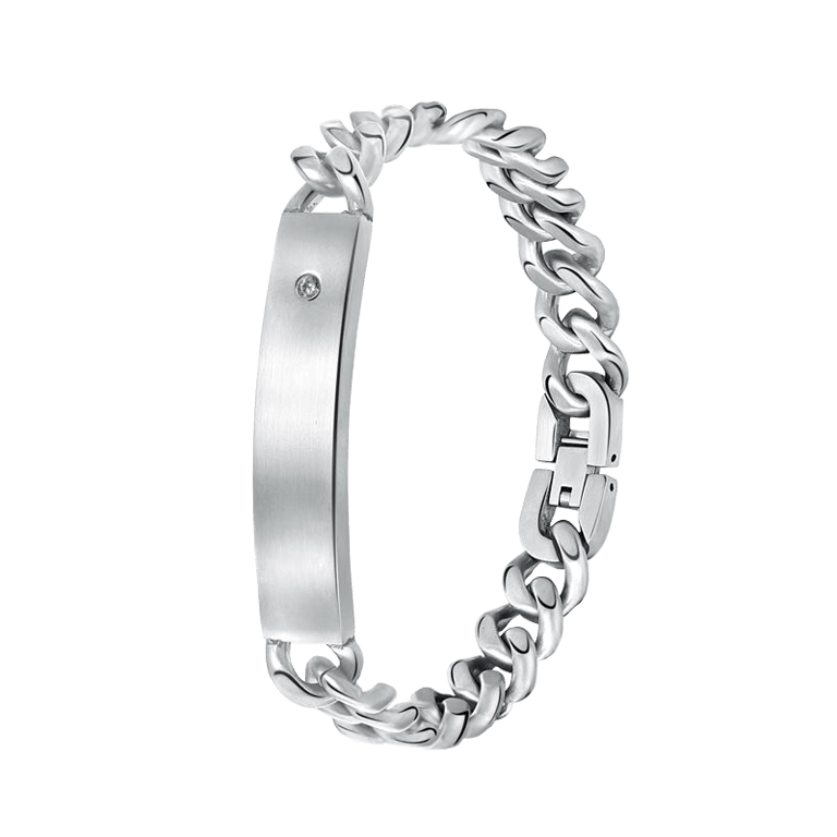 Plattenarmband, Edelstahl, Gourmetglied mit Zirkonia