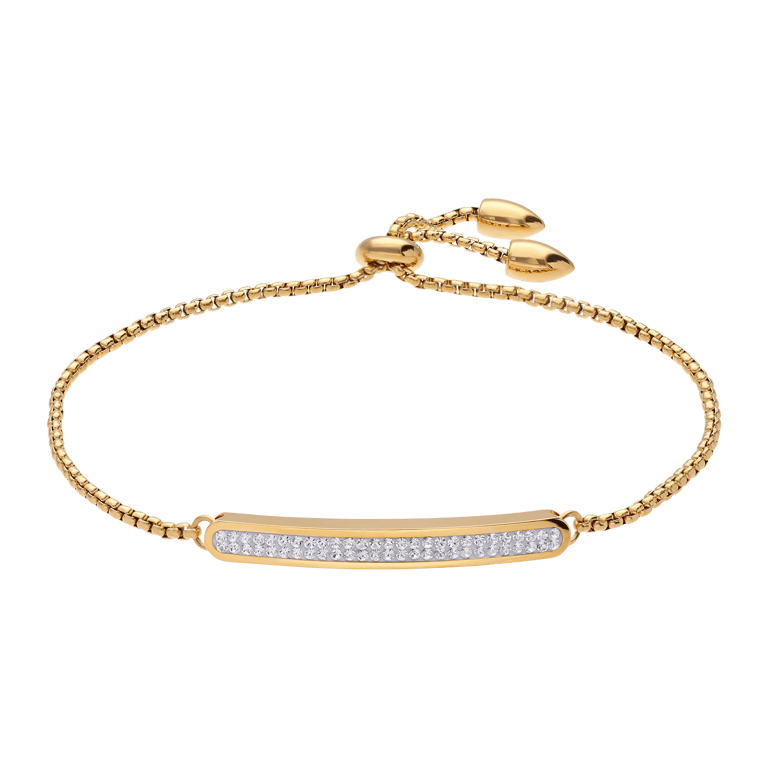 Gerecycled stalen plaatarmband goldplated wit kristal