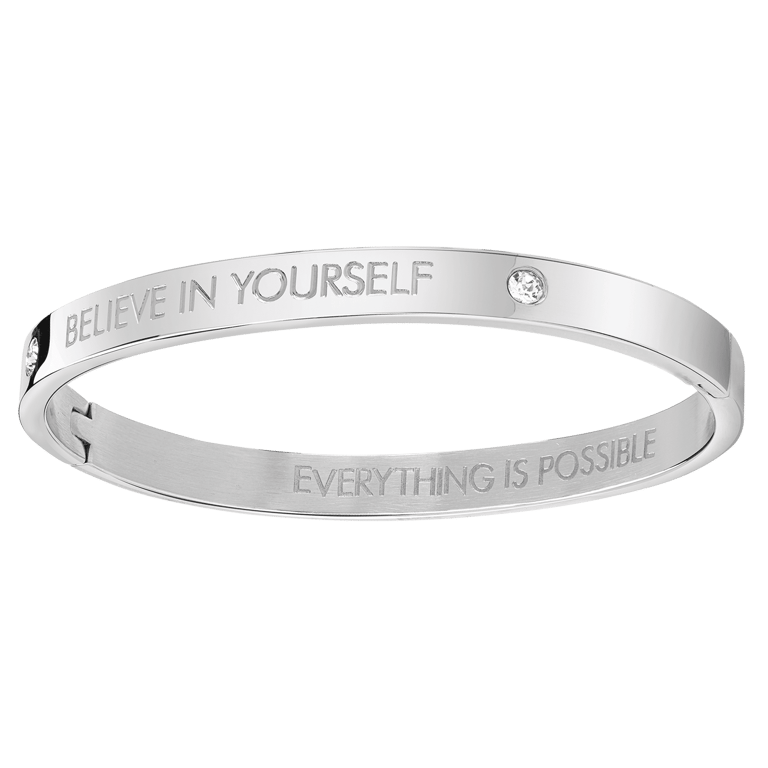 Guess Bangle-Armreif aus Edelstahl mit Text: Believe in yourself.