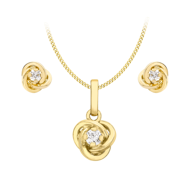 375 Gold Schmuckset Knoten mit Zirkonia