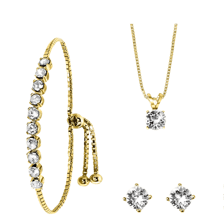 Zilveren set gold kristal white