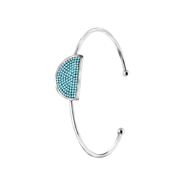 Gerecycled stalen armband half rond turquoise kristal