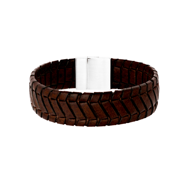 Stalen herenarmband donker bruin leer