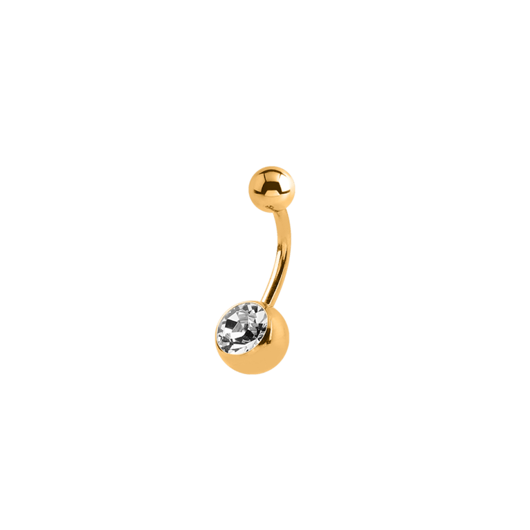 Stalen navelpiercing goldplated met kristal