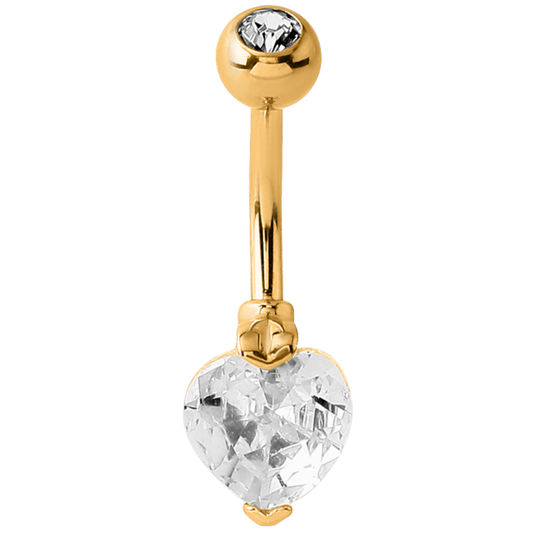 Stalen navelpiercing goldplated hart met kristal