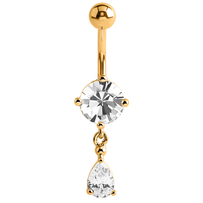 Stalen navelpiercing goldplated druppel kristal