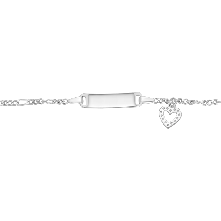 Kinderarmband, 925 Silber, Gravurplättchen, Herz mit Zirkonia