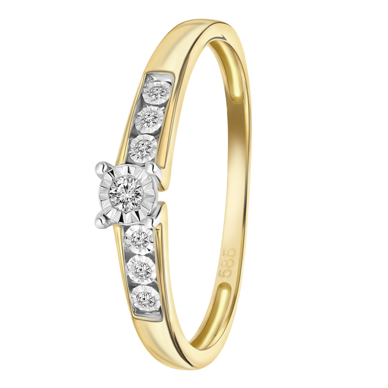 14 Karaat geelgouden ring met 7 diamanten 0,05ct