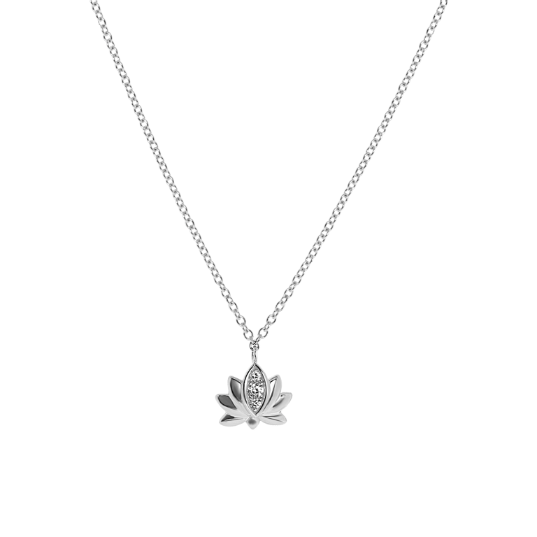 Zilveren ketting&hanger lotus met zirkonia