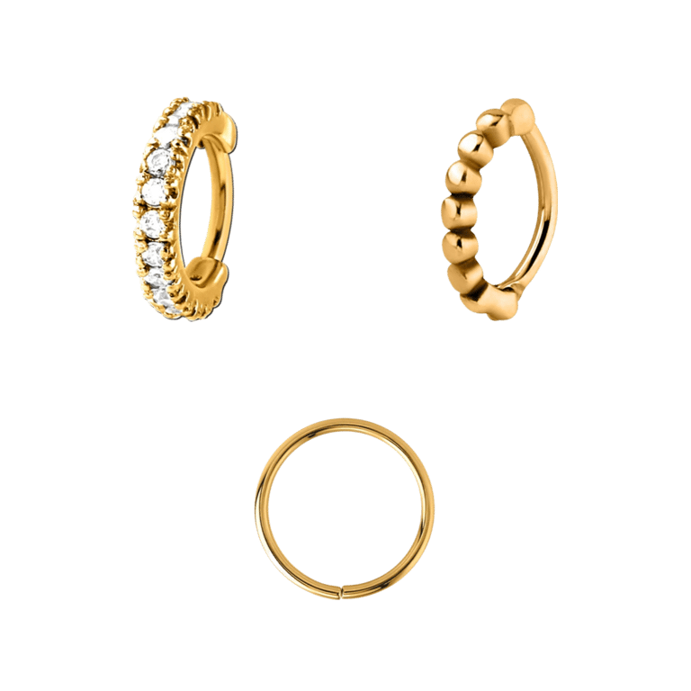 Stalen set helixpiercings gold glad/dots/zirkonia