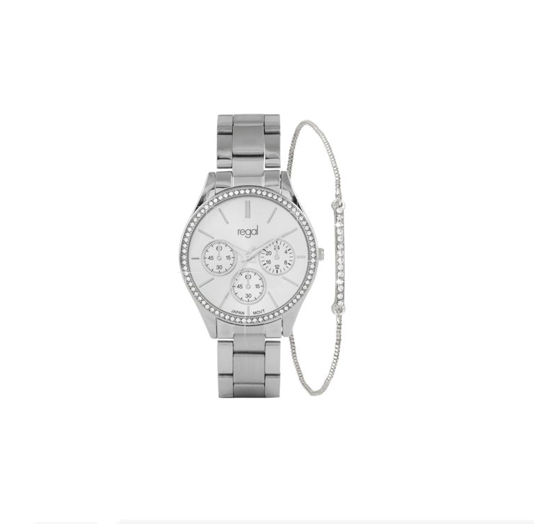 Regal Cadeau Set Dames Horloge Zilverkleurig  met gratis armband