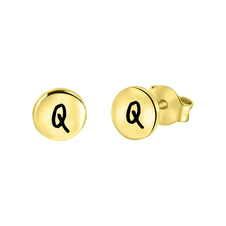 Zilveren oorbellen goldplated disc alfabet