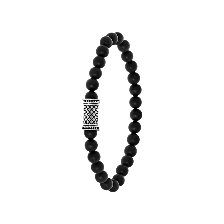 Stalen jongensarmband natuursteen black agate