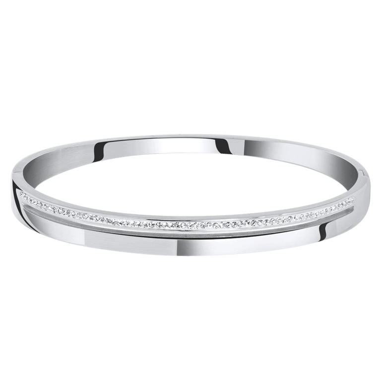 Zweireihiger Bangle-Armreif, Edelstahl, weißer Kristall