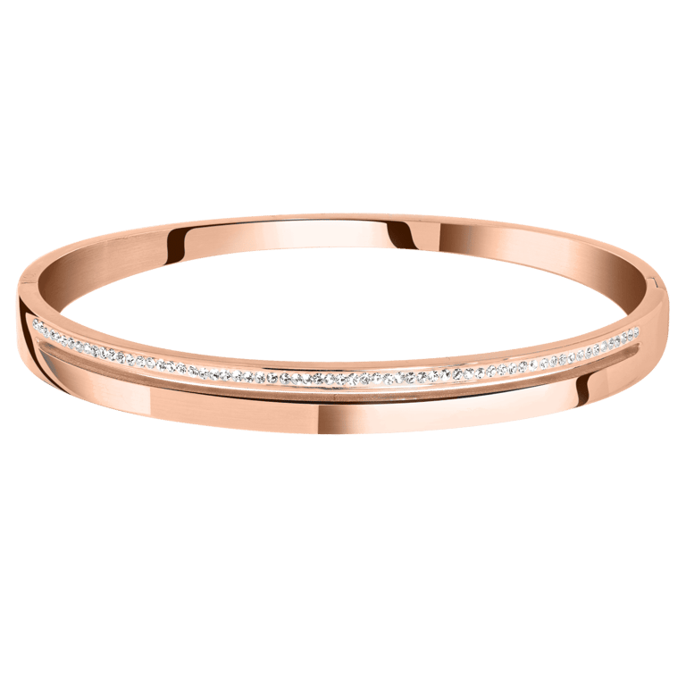 Bangle-Armreif, Edelstahl, rosafarben, weißer Kristall