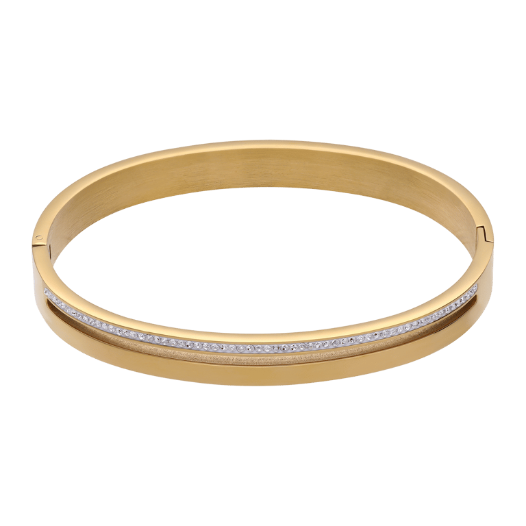 Bangle-Armreif aus Edelstahl, vergoldet, weißer Kristall