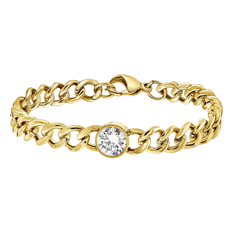 Stalen armband goldplated met witte zirkonia