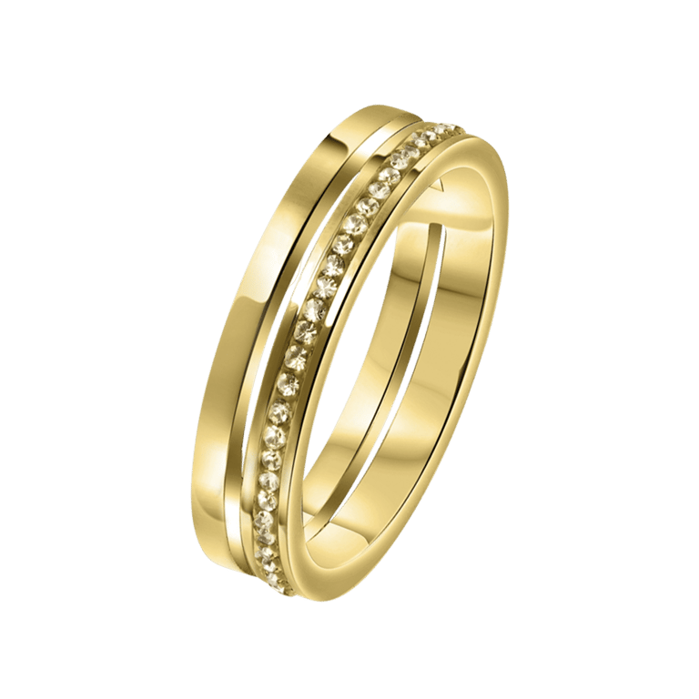 Stalen ring goldplated 2rij met light colorado